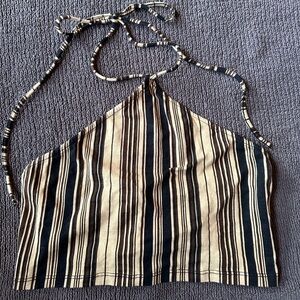 Motel Rocks Black and Tan Striped Top Small